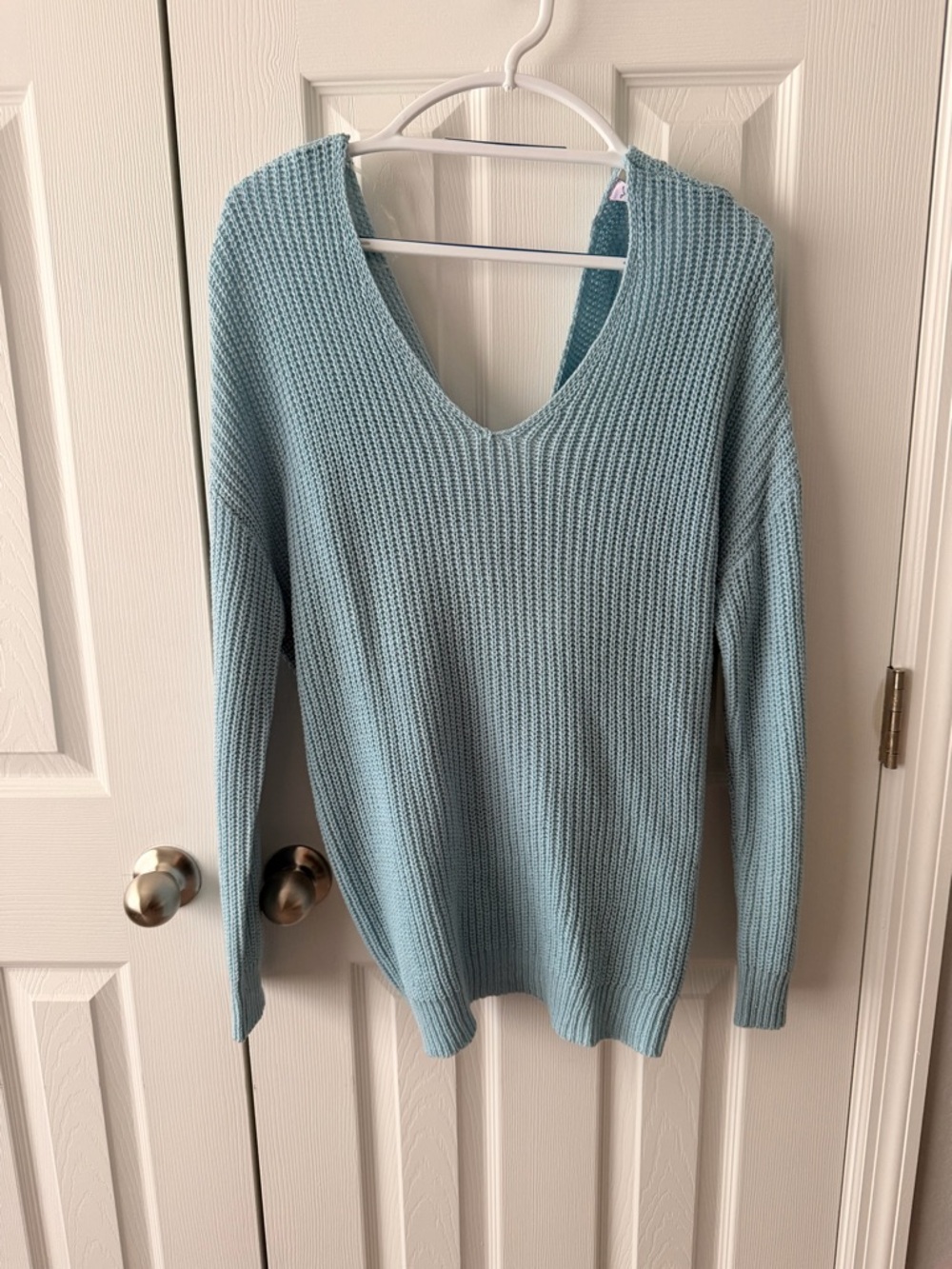 Light Blue V-Neck Women's Sweater